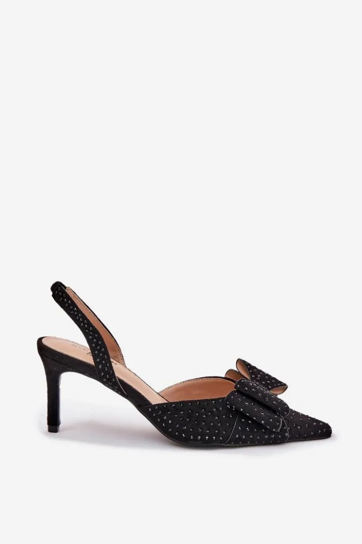 Boto Czółenka Klasyczne*Zdobione Szpilki Z Odkrytą Piętą I Kokardką Czarne Nilandriela Czarny