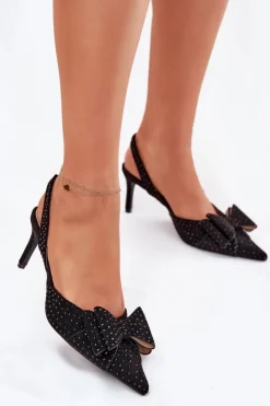 Boto Czółenka Klasyczne*Zdobione Szpilki Z Odkrytą Piętą I Kokardką Czarne Nilandriela Czarny