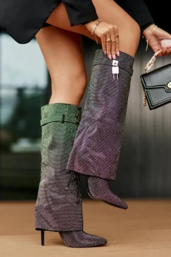 Boto Kozaki Ocieplane|Kozaki Na Szpilce*Zdobione Wsuwane Kozaki Na Szpilce Z Wywiniętą Cholewką Czarne Enathlin