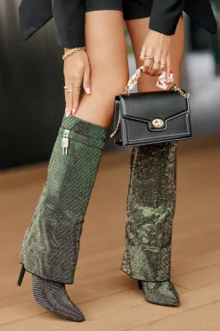 Boto Kozaki Ocieplane|Kozaki Na Szpilce*Zdobione Wsuwane Kozaki Na Szpilce Z Wywiniętą Cholewką Czarne Enathlin