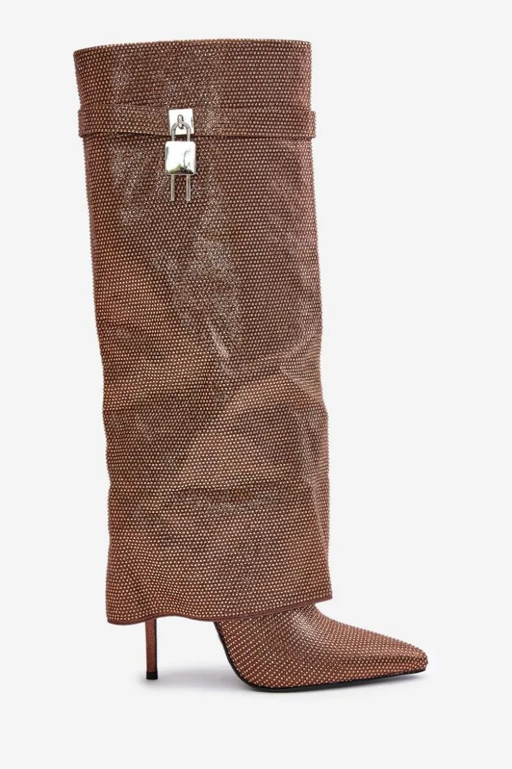 Boto Kozaki Ocieplane|Kozaki Na Szpilce*Zdobione Wsuwane Kozaki Na Szpilce Z Wywiniętą Cholewką Brązowe Enathlin Brązowy