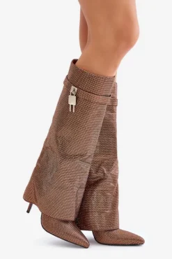 Boto Kozaki Ocieplane|Kozaki Na Szpilce*Zdobione Wsuwane Kozaki Na Szpilce Z Wywiniętą Cholewką Brązowe Enathlin Brązowy