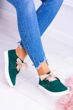 Best Boto Zielone Skórzane Damskie Tenisówki Loop