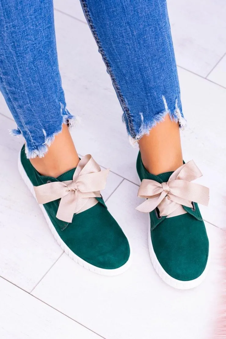 Best Boto Zielone Skórzane Damskie Tenisówki Loop