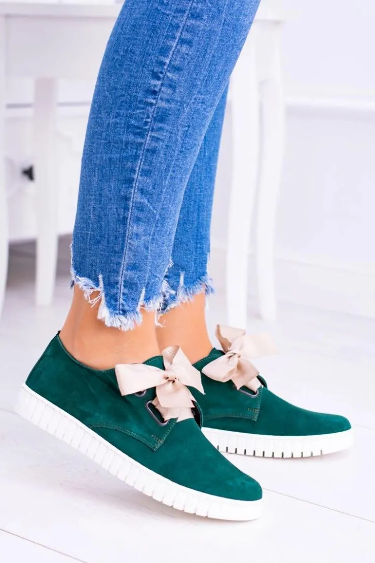 Best Boto Zielone Skórzane Damskie Tenisówki Loop