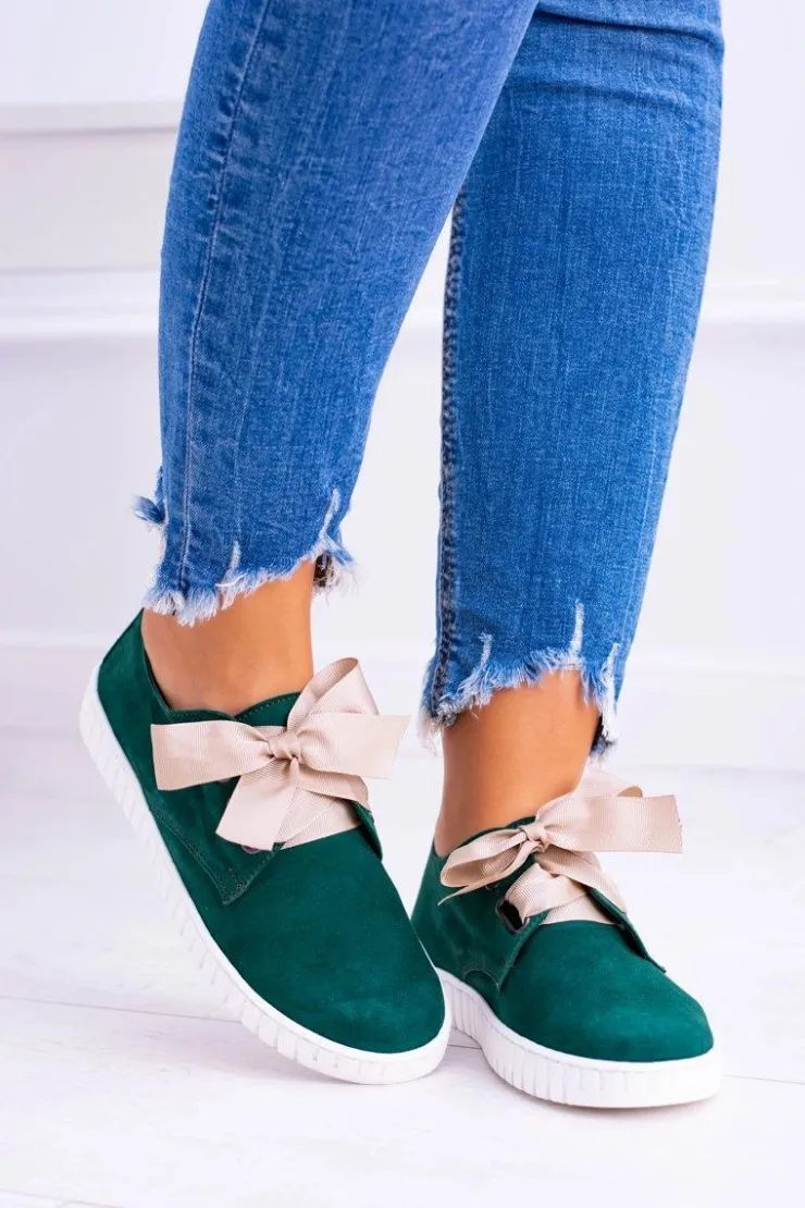 Best Boto Zielone Skórzane Damskie Tenisówki Loop