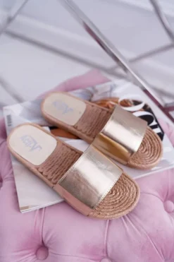 Best Boto Złote Damskie Klapki Mindset