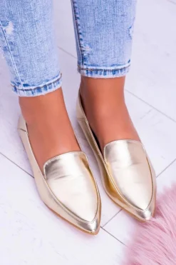 Outlet Boto Złote Lustrzane Mokasyny Damskie Lu Boo Mireldo