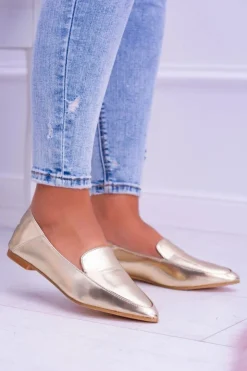 Outlet Boto Złote Lustrzane Mokasyny Damskie Lu Boo Mireldo