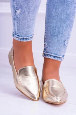 Outlet Boto Złote Lustrzane Mokasyny Damskie Lu Boo Mireldo